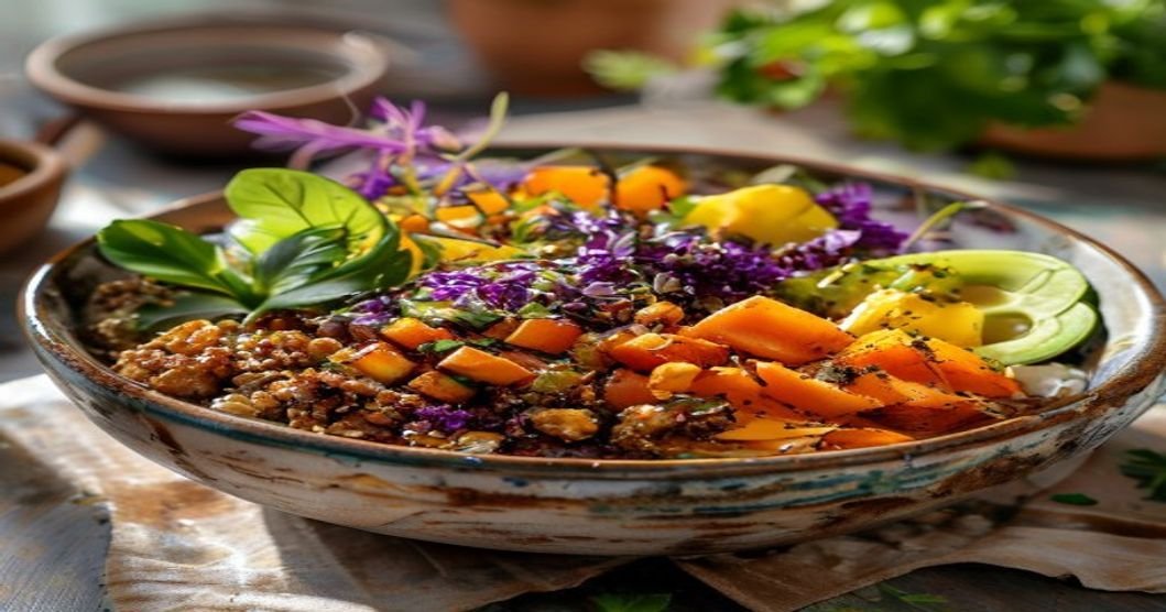 Here are some concise and SEO-friendly alt text options under 120 characters: 1. **Vegan lunch bowl with energizing ingredients to avoid afternoon slump** 2. **Fresh vegan lunch ideas for sustained energy all day** 3. **High-protein vegan meal to prevent post-lunch sleepiness** 4. **Quick vegan lunch recipe for a productive afternoon** 5. **Balanced vegan lunch with fiber and nutrients for energy** 6. **Easy vegan meal to stay alert and avoid 2 PM fatigue** 7. **Plant-based lunch packed with energy-boosting foods** 8. **Vegan lunch that keeps you full and focused until dinner** Each option includes keywords like *vegan lunch, energy,* and *afternoon slump* while staying under the limit.