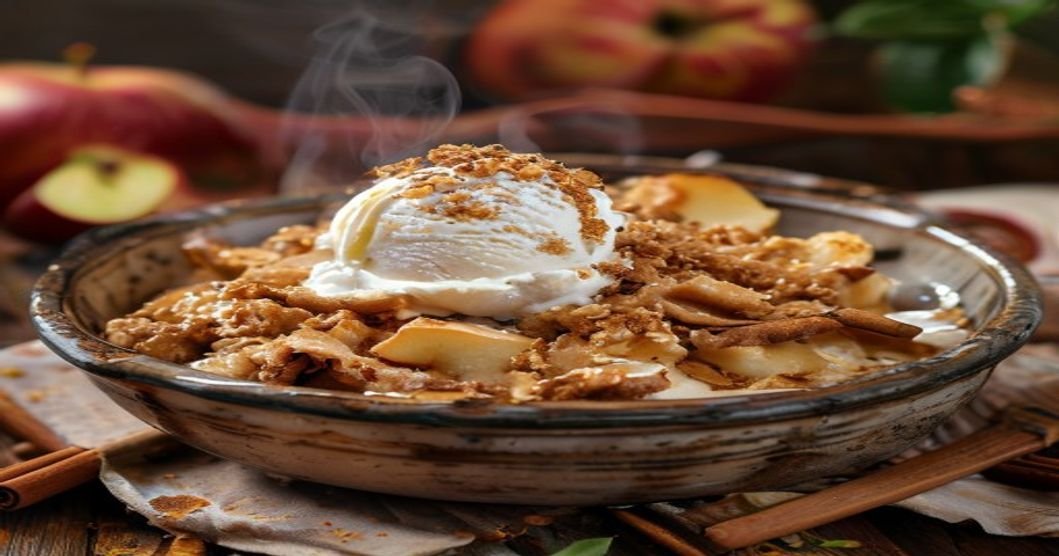 Vegan apple crisp ready in 15 minutes for sudden sweet cravings