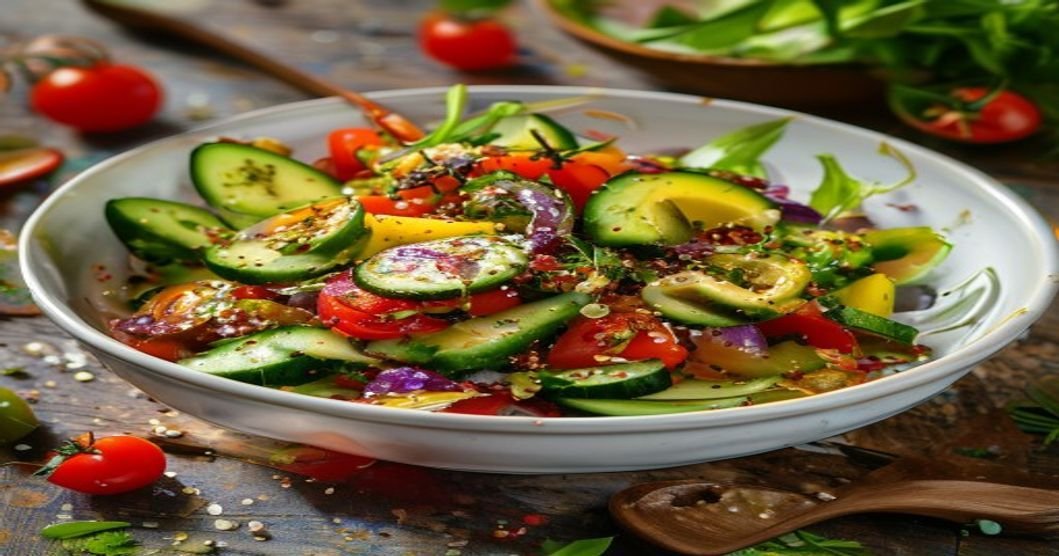 Clean Out the Pantry Vegan Quinoa Salad with fresh veggies and herbs