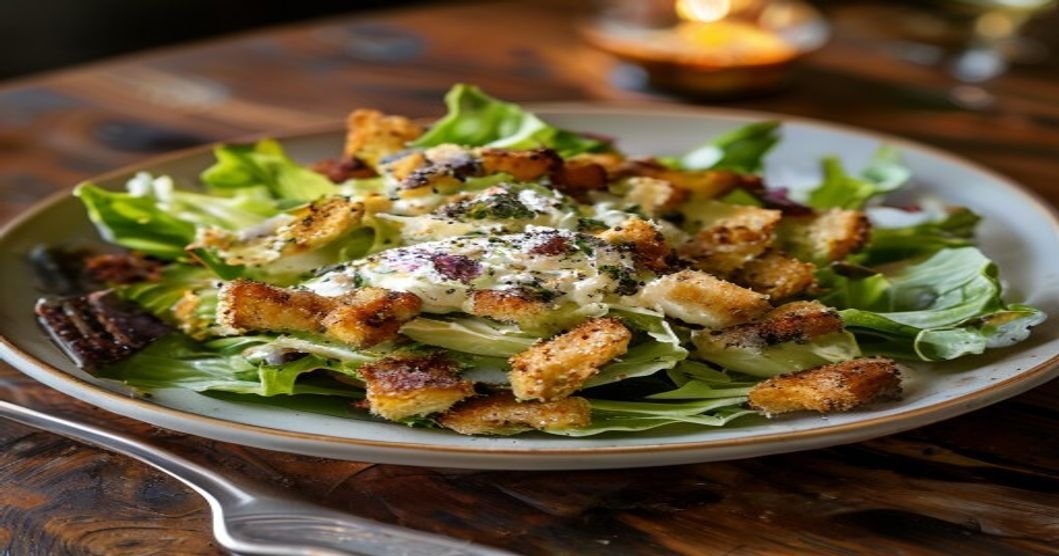 Vegan Caesar salad with authentic taste in under 120 chars: Vegan Caesar salad with authentic flavor—creamy, tangy, and delicious!