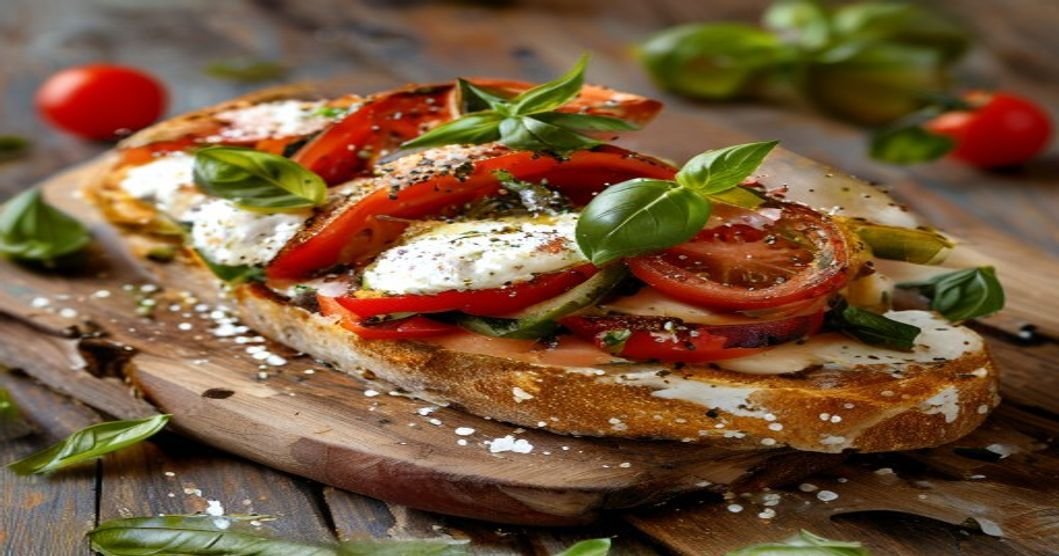 Vegan Caprese sandwich with cashew mozzarella on fresh bread