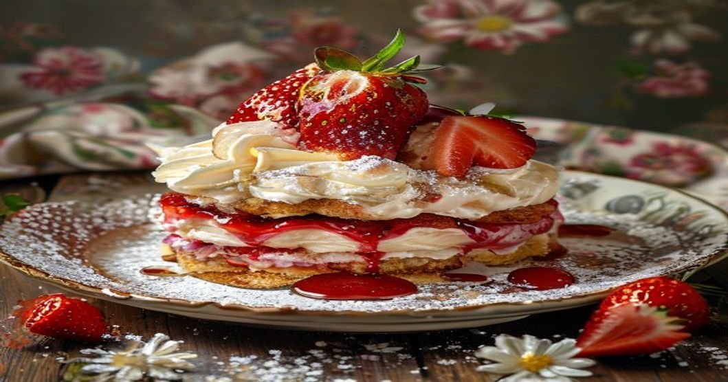 Strawberry shortcake with vegan whipped cream and fresh berries