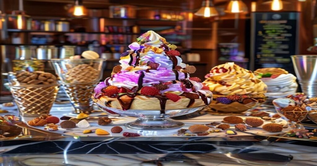 Vegan ice cream sundae bar with toppings and cones