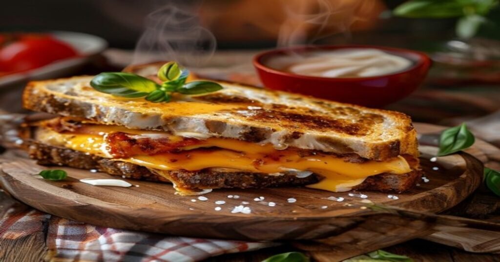 Vegan grilled cheese & tomato soup duo—cozy comfort food!
