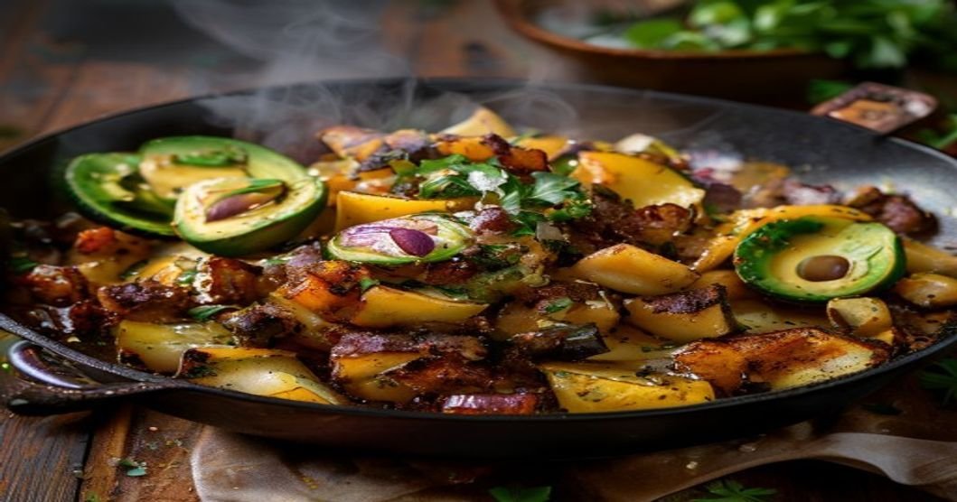 Vegan breakfast hash with soy chorizo, potatoes, peppers & onions in one pan