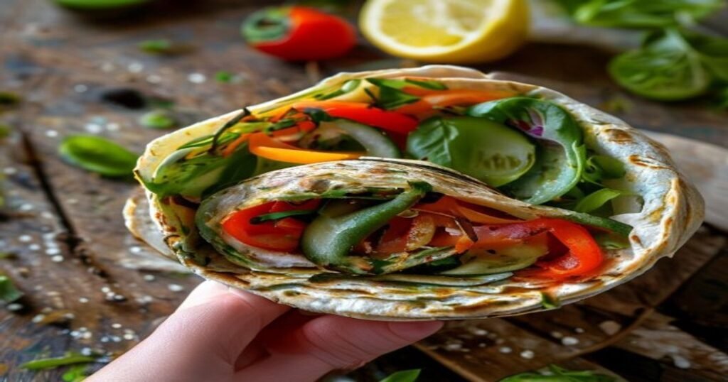 Vegan hummus & veggie wrap in 5 mins—quick, healthy, delicious!