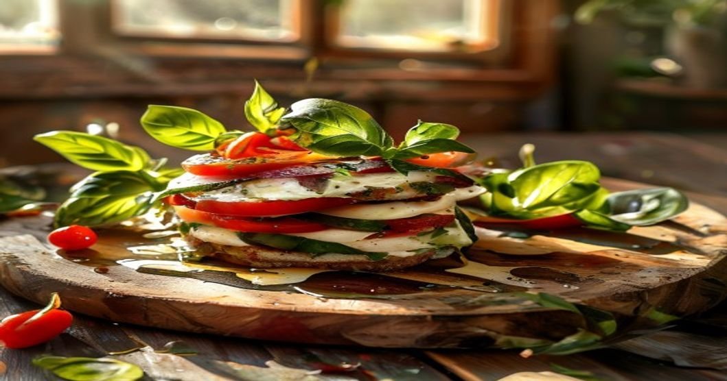Vegan Caprese sandwich with cashew mozzarella on fresh bread
