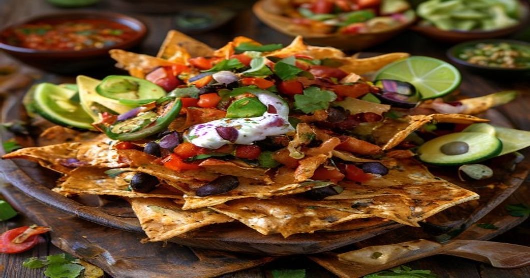 Vegan loaded nachos with walnut meat
